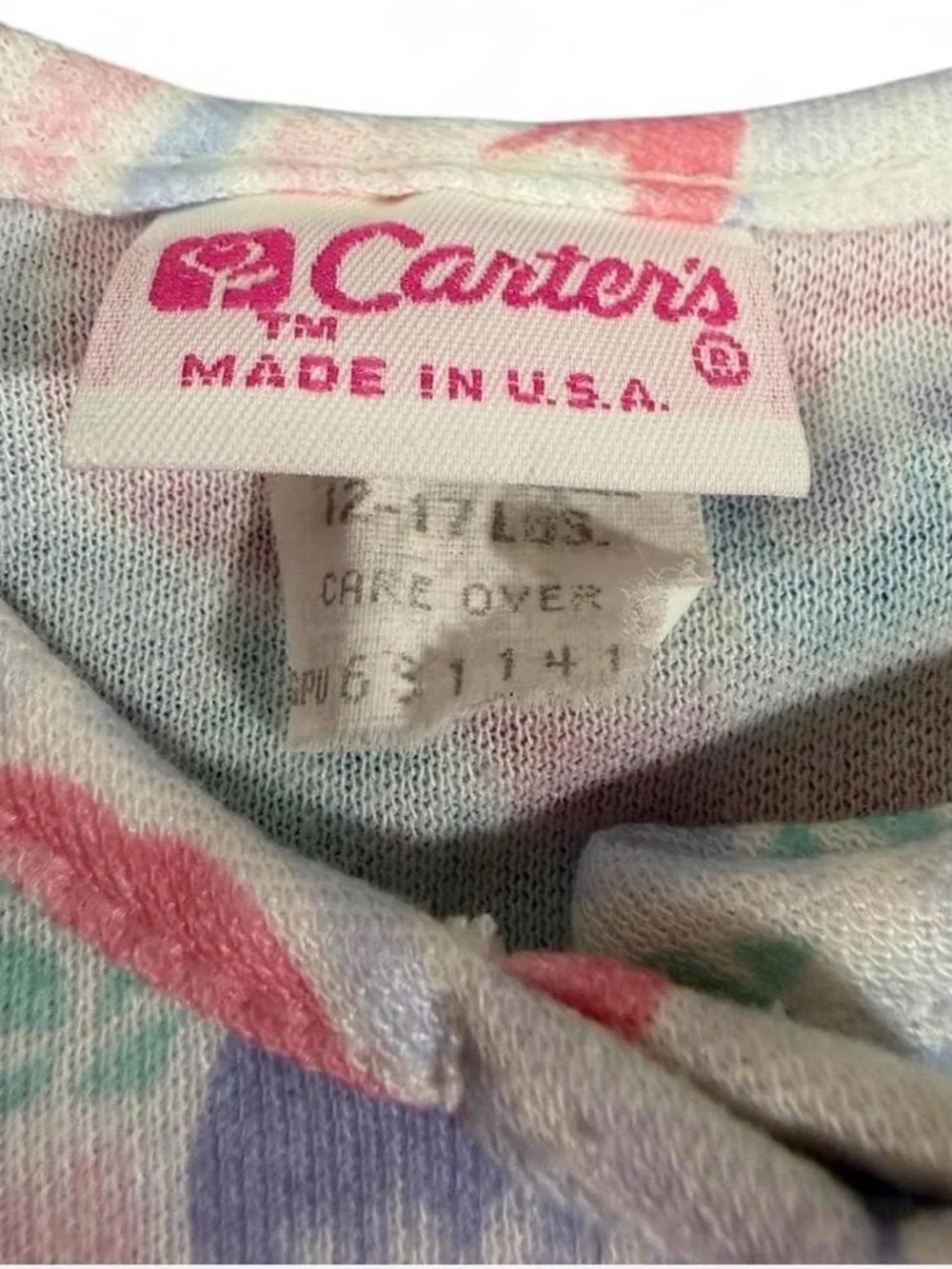 Vintage 90s Carter's Made in USA Floral Baby Romper 12–17 lbs Pink Blue Bow